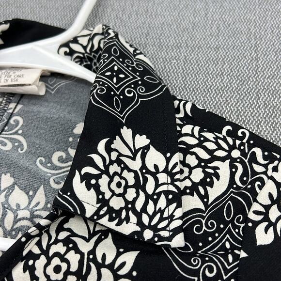 Vintage La Belle Black/White M Floral Midi Wrap Dress‎ 2/3 Sleeves Made In USA - Picture 4 of 11